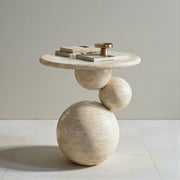 Travertine Sphere Side Table – Handmade Stone Accent Table, Modern Sculptural End Table