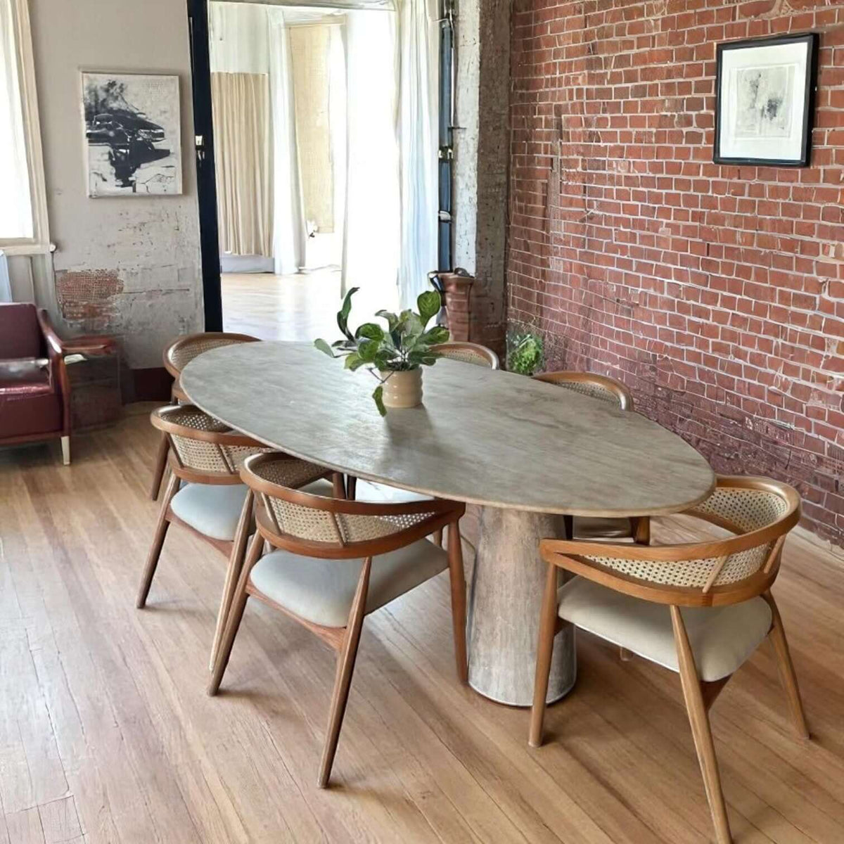 Stylish & Natural: Add Elegance to Your Table with Oval Travertine Dining Table