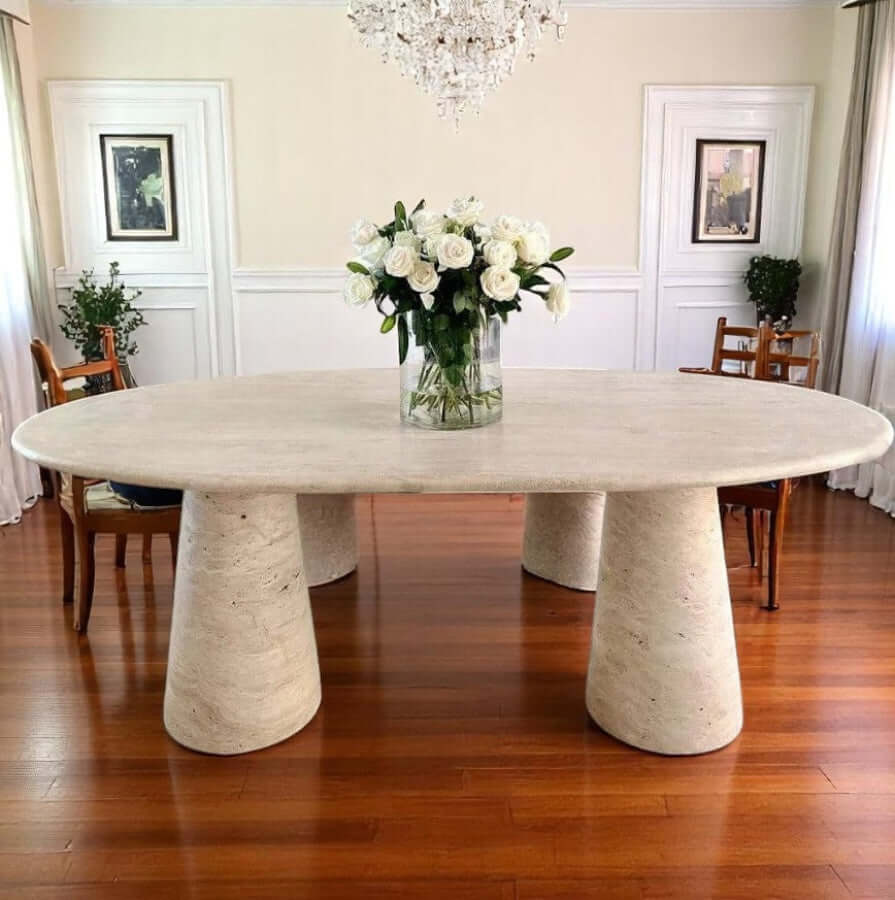 Stylish & Natural: Add Elegance to Your Table with Oval Travertine Dining Table