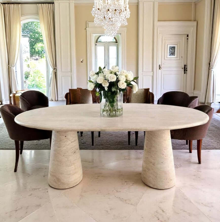 Stylish & Natural: Add Elegance to Your Table with Oval Travertine Dining Table